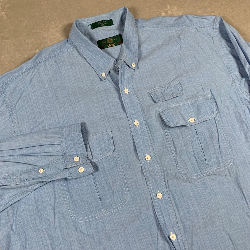 Orvis Button Down Shirt Mens XXL Blue Cotton Long Sleeve Utility Workwear Casual